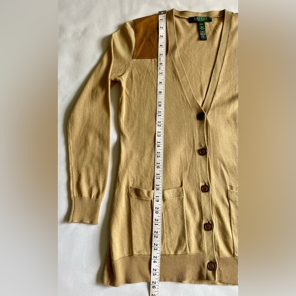 Ralph Lauren Lightweight Camel Cardigan Hunting Shoulder Patch Size Petite. New! - Picture 4 of 7